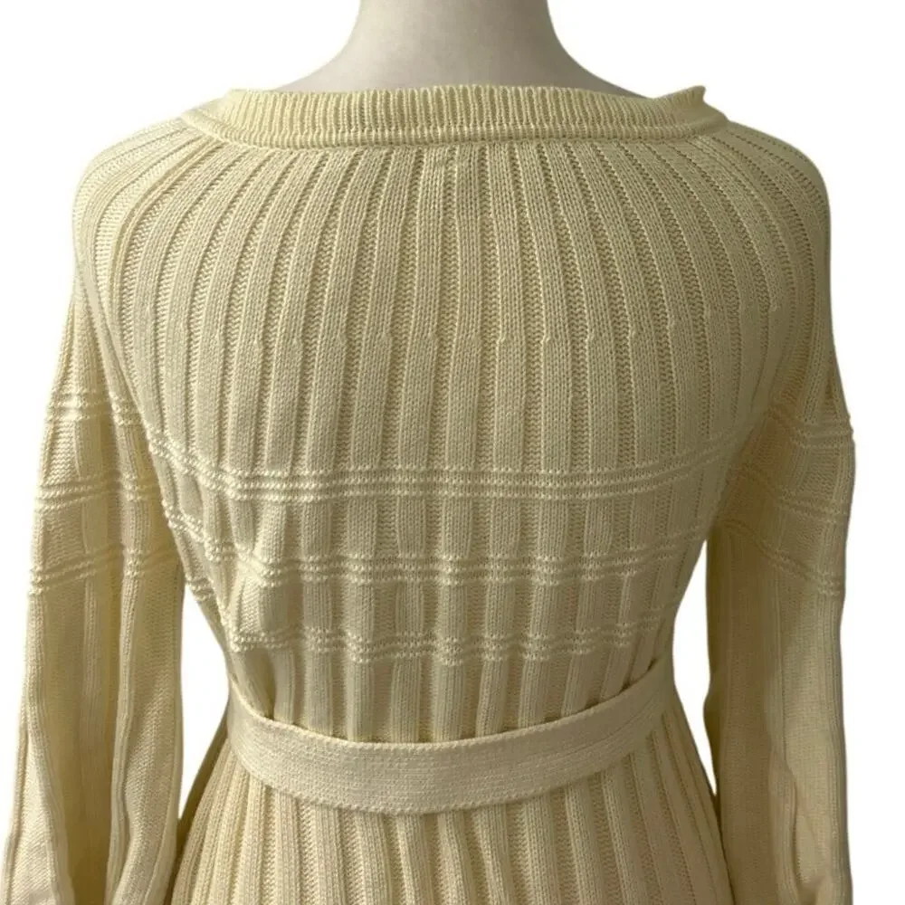 Moth Anthropologie Ribbed Chunky Knit Button Front Belted Bell Sleeve Sweater M